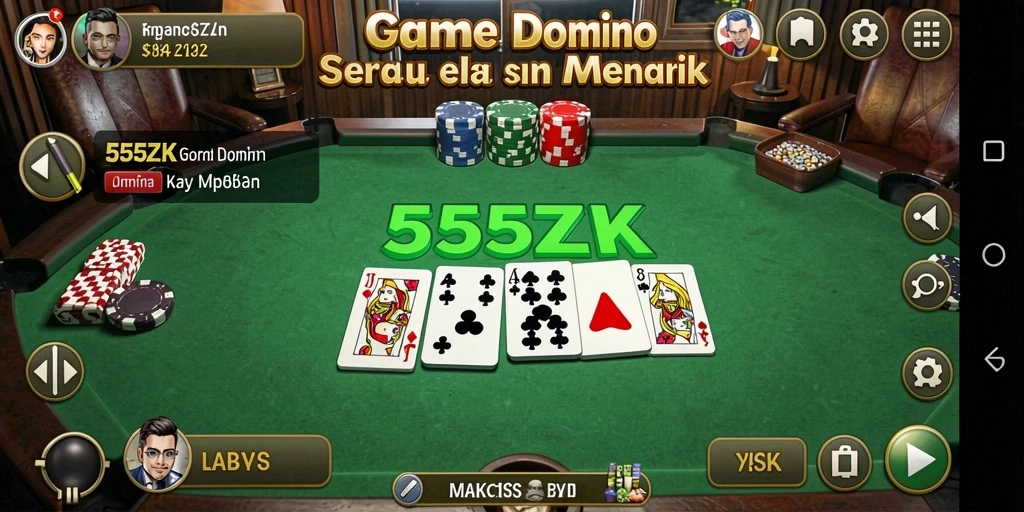 Tampilan screenshot gameplay seru 555ZK dalam pertandingan domino.