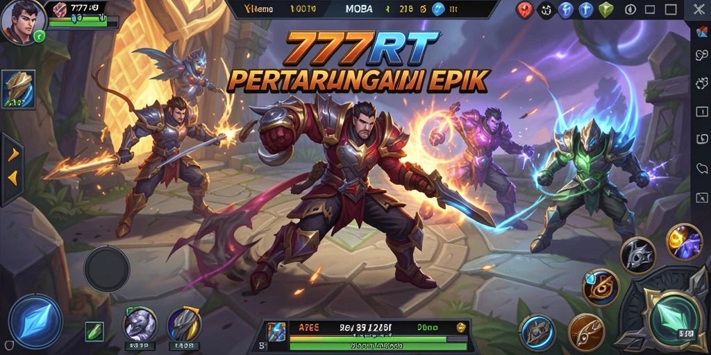 Tampilan aksi seru dalam gameplay MOBA 777RT.