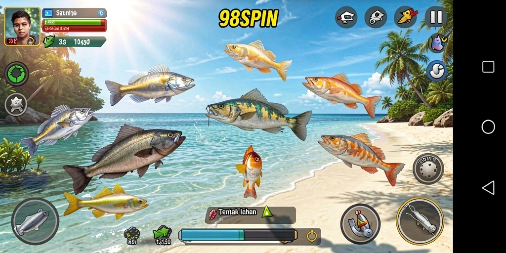 Tampilan gameplay menarik dalam 98SPIN saat menembak ikan.