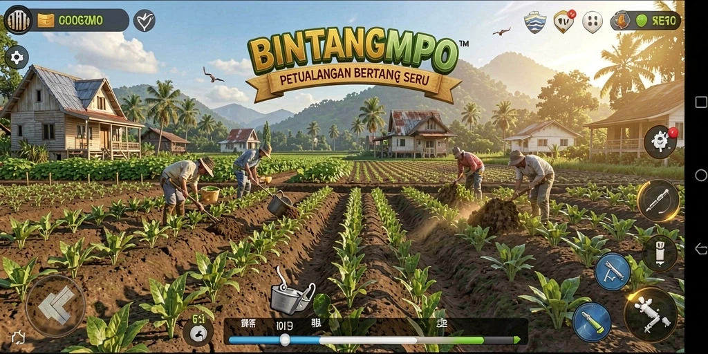 Gameplay seru di BINTANGMPO dengan pertanian yang dinamis.