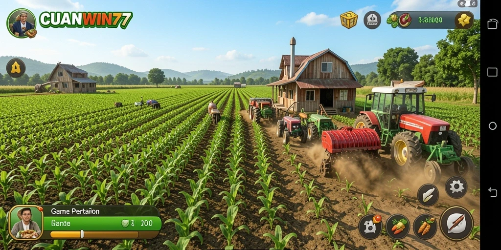 Tampilan gameplay <strong>CUANWIN77</strong> yang menawan dengan tanaman yang subur.