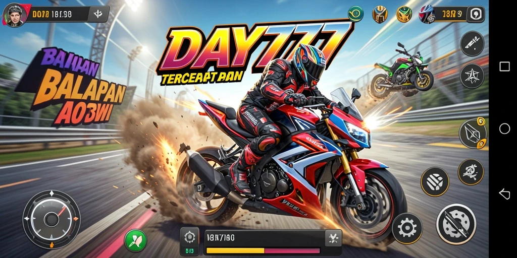 Gameplay menarik dari DAY777 dengan aksi balapan motor yang mendebarkan.
