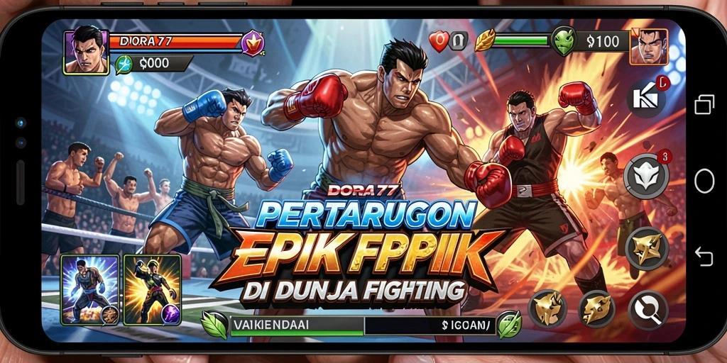 Screenshot DORA77 menampilkan pertarungan seru antar karakter.