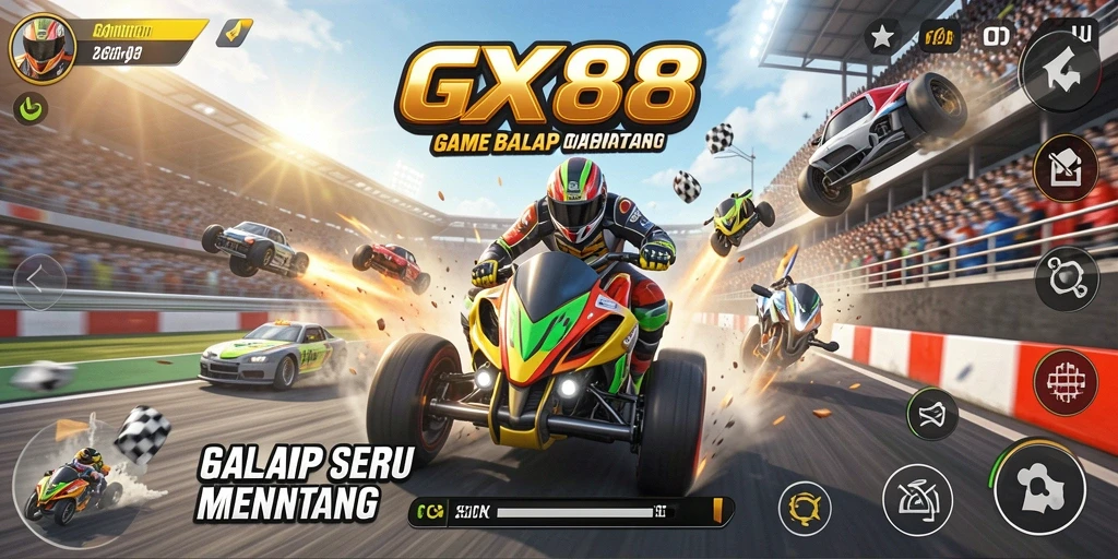 Tampilan menarik dari gameplay balap di GX88 dengan kendaraan cepat.