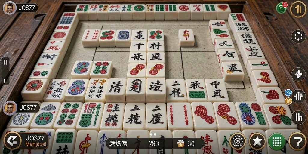 Tangkapan layar utama JOS77 menampilkan gameplay Mahjong yang menarik.