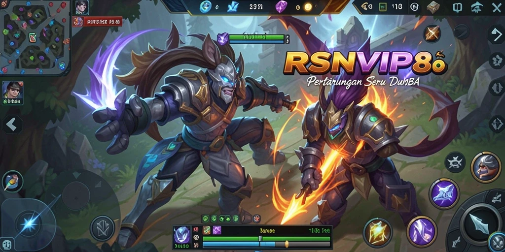 Screenshot permainan RSNVIP8 menampilkan aksi seru di arena MOBA.