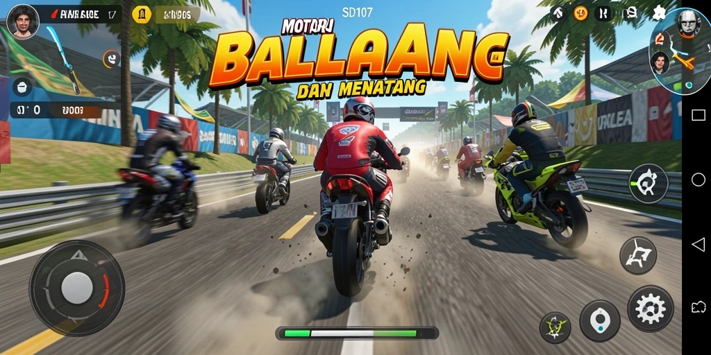 Tampilan gameplay seru dalam balapan motor di SD107.