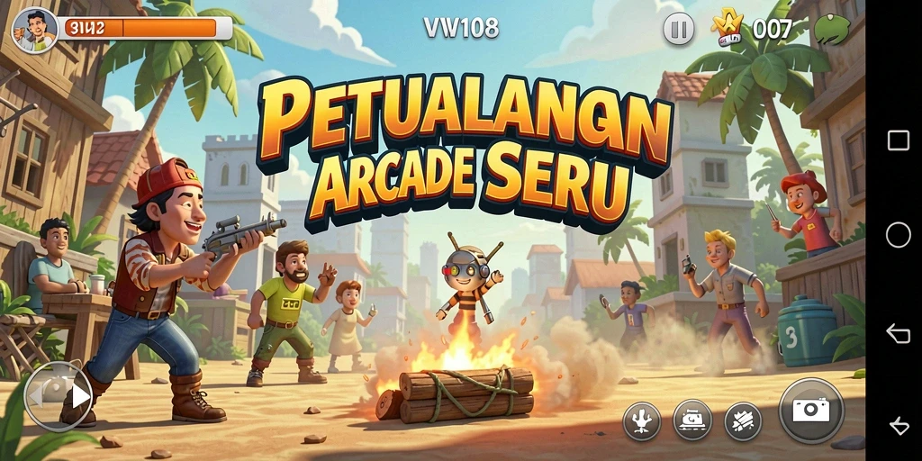 Tampilan gameplay VW108 yang penuh aksi dan warna-warni.